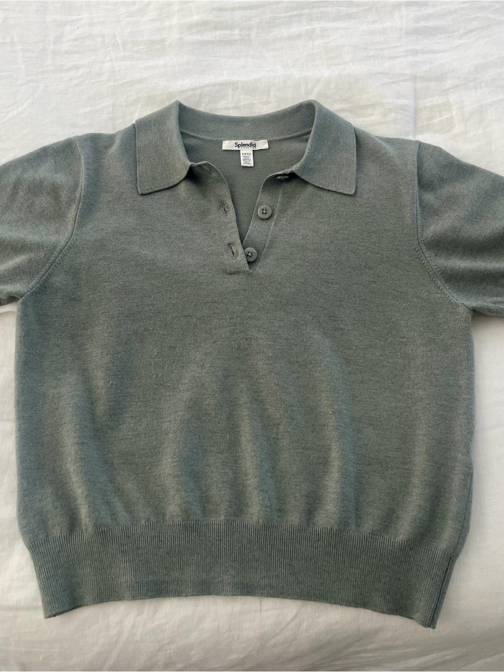 Splendid Women's Short-Sleeve V-Neck Polo Sweater in color Eucalyptus